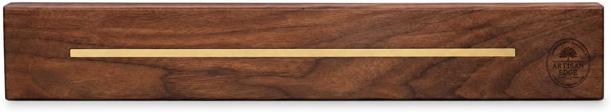 Artisan Edge Walnut Magnetic Knife Holder with Brass Inlay