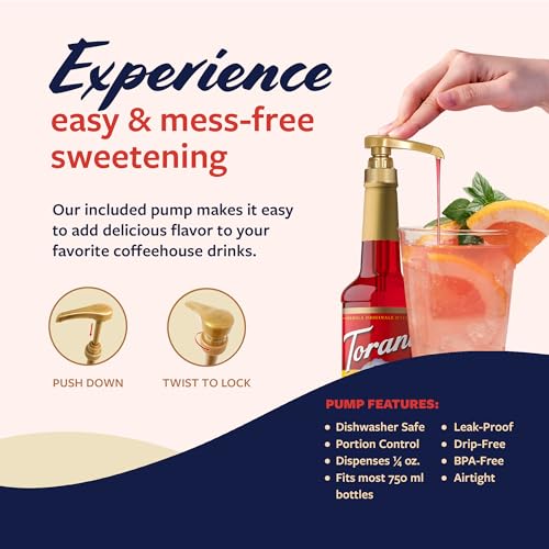 Image of Torani Ruby Red Grapefruit Syrup for Drinks, Flavoring for Sodas and Cocktails, Pump Included, 25.4 Oz