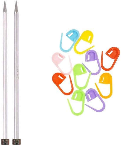 Knitter's Pride Nova Cubics Platina - Agujas de tejer rectas de 10 pulgadas (9.8in) tamaño 8 (0.197in) paquete con 10 marcadores de puntada Artsiga