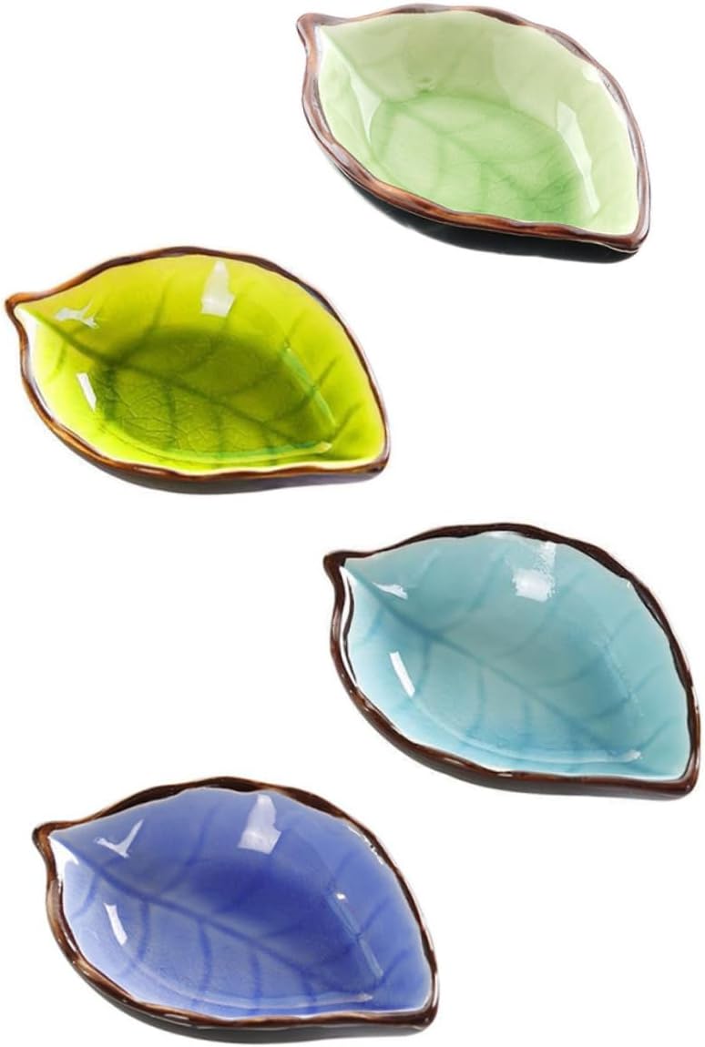 4pcs Vinegar Dishes Multi-functional Seasoning Bowls for Sauces Side Dishes and Appetizers Japanese Style Leaf Design Mixed Colors for Home Entertaining