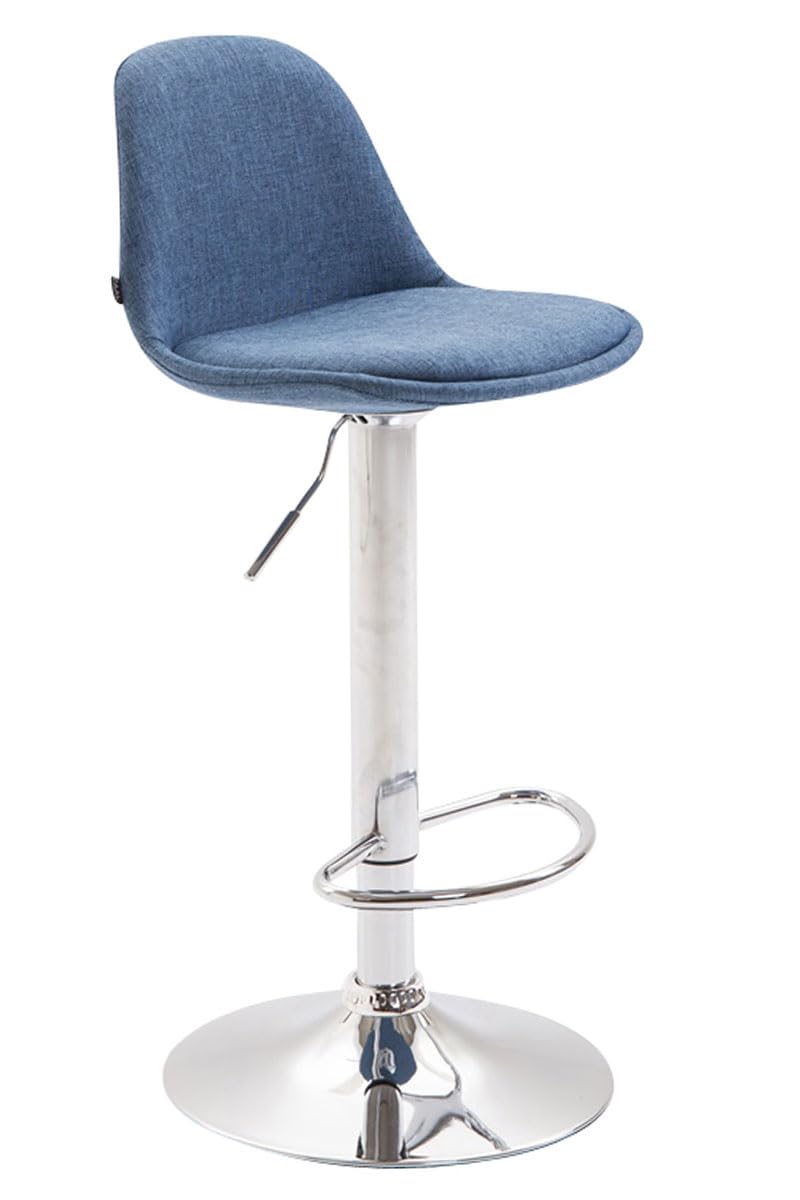 CLP Taburete De Bar Kiel En Tela con Reposapiés & Respaldo I Silla Alta Regulable En Altura, Color:Azul, Color del Marco:Cromado
