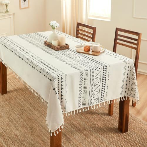 Image of Amazon Basics Tablecloth for Dining Table Cover, Microfiber Fabric Rectangle Tablecloth. 60x90 Inches 6 Seater (Boho Black, 6 Seater)