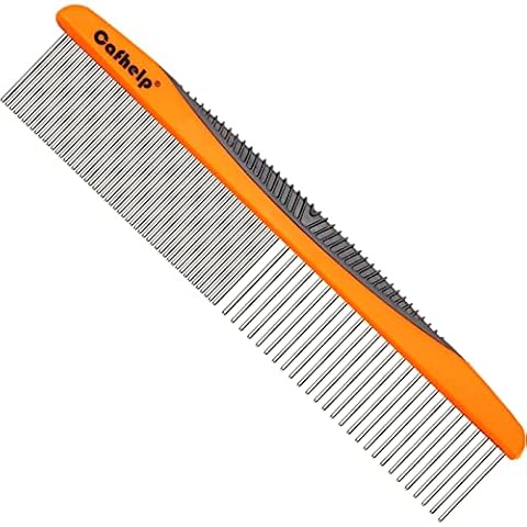 Cafhelp Metal Dog Comb, Cat Comb with Rounded and Smooth Ends Stainless Steel Teeth and NonSlip Grip Handle, Professional Dog Grooming Tools for Removes Tangles and Knots, Greyhound Comb, Pet Comb Cover