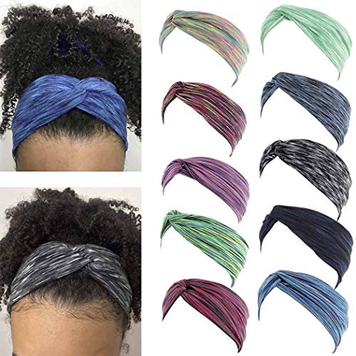 Fashey Yoga Running Headbands Criss Cross Hair Bands Twist Head Wraps Sports Workout Elastic Turban Fabric Hairbands Headpiece Fashion Hair Accessories for Women Pack of 10