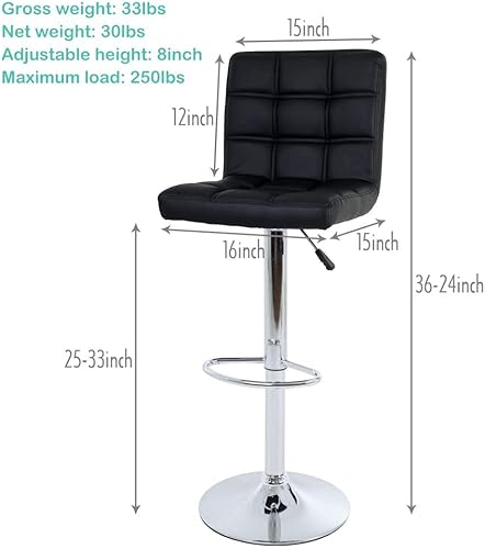 Miniatura 3 de Juego de 2 taburetes de bar de piel sintética con altura de mostrador, taburetes de bar ajustables en altura, silla de bar, taburete de cocina,