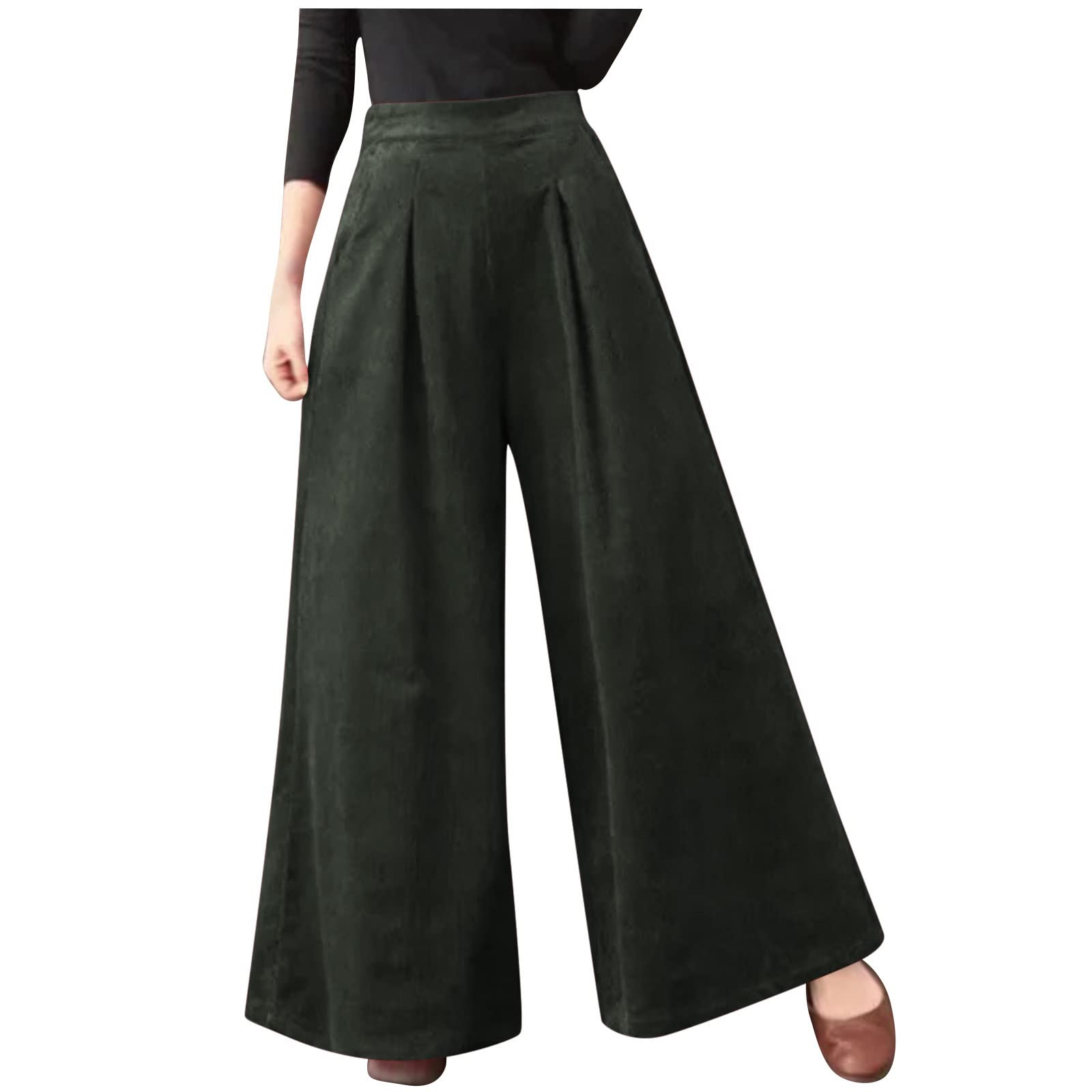 Dressy Pants for Women Casual Work Slacks High Waist Palazzo Flowy Trousers Ruched Suit Wide Leg Pants Straight
