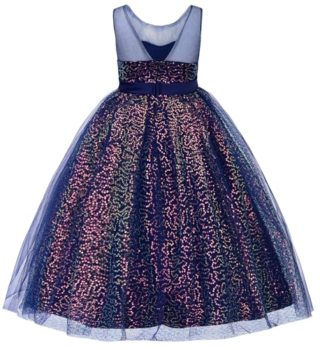 Uhnice Flower Girls Sequin Dress V-Back Tulle Ball Gown for Wedding Party2
