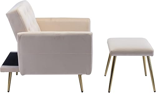 Miniatura 9 de Moderna tumbona de terciopelo para interiores con 3 ángulos reclinables, se convierte en sillón reclinable/cama, sofá cama convertible para sala de