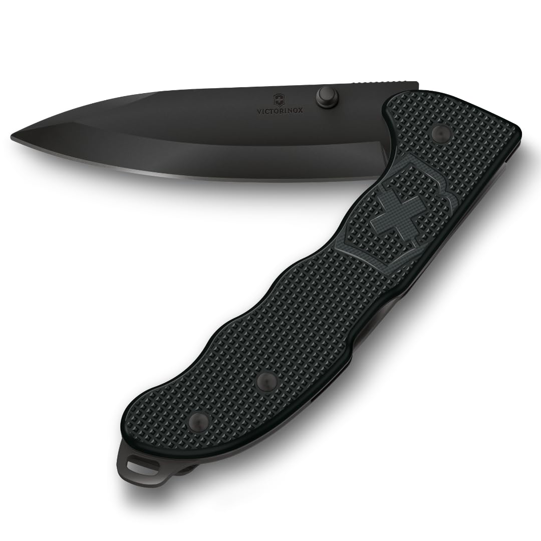 Victorinox Navaja suiza de bolsillo Hunter Evoke Alox, navaja plegable outdoor, 4 funciones, incl. hoja de 10 cm y perno de pulgar extraíble, negro