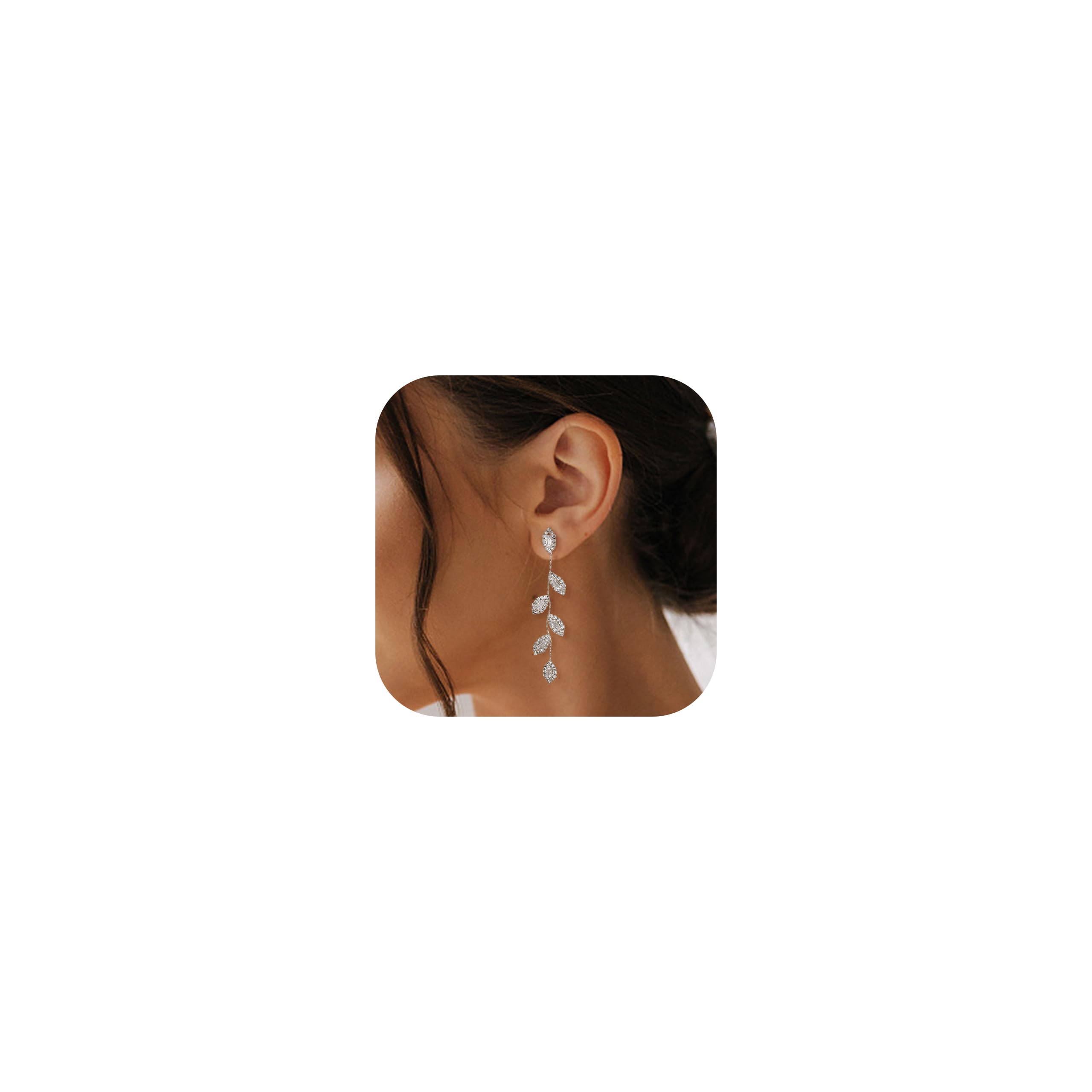 Chriscoco Pendientes Mujer Plata de Ley 925 Postes Hipoalergenicos Pendientes Largos Hojas CZ Cristal Pendientes Fiesta Boda Pendientes Largos Mujer Oro Plata
