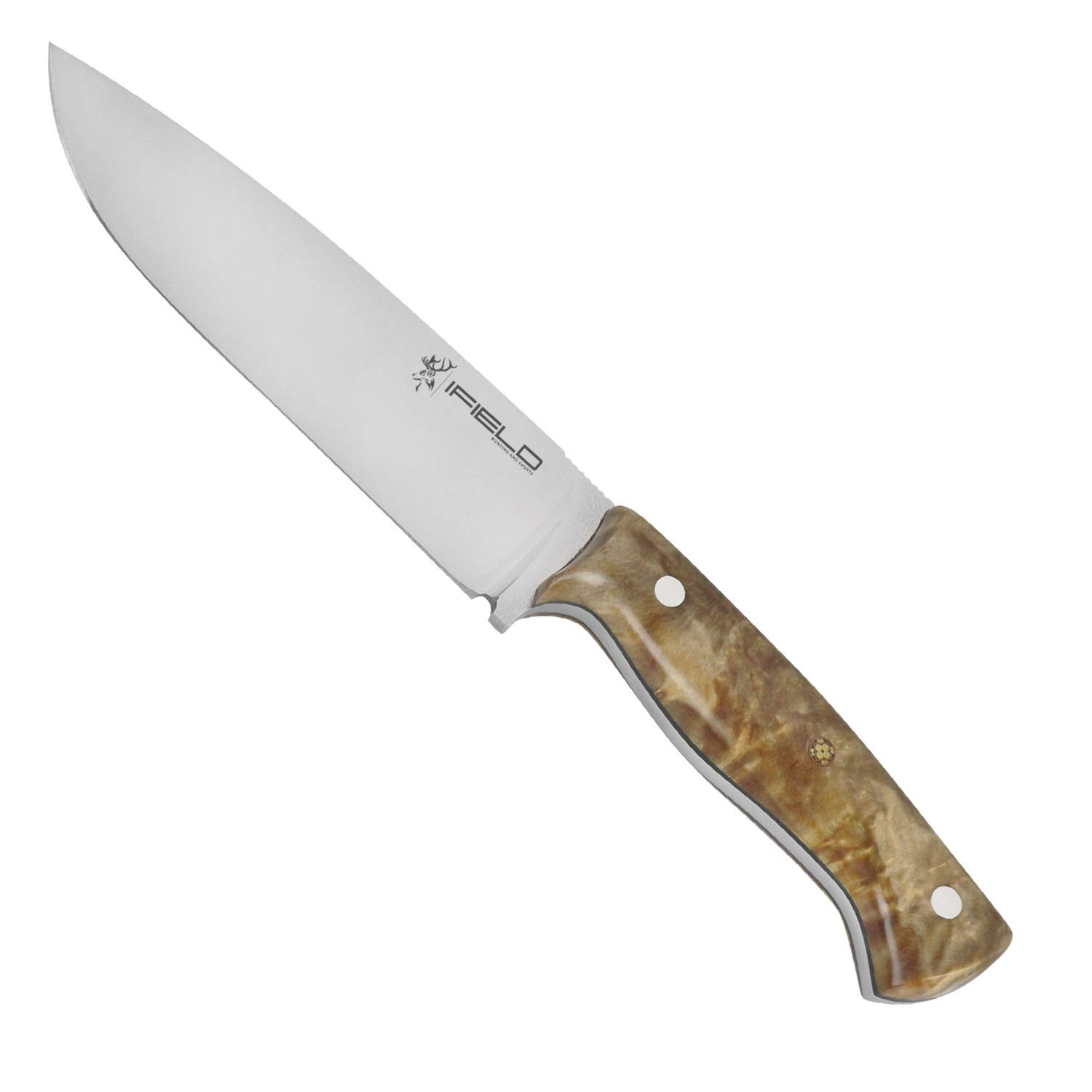 iFIELD Hunting Knife Epic Model Impala, with Mirror Polished Blade of 6.5 inches, Includes Leather Sheath Made by Quercur, Made Entirely in Spain by a Licensed Craftsman, Camping Tool for