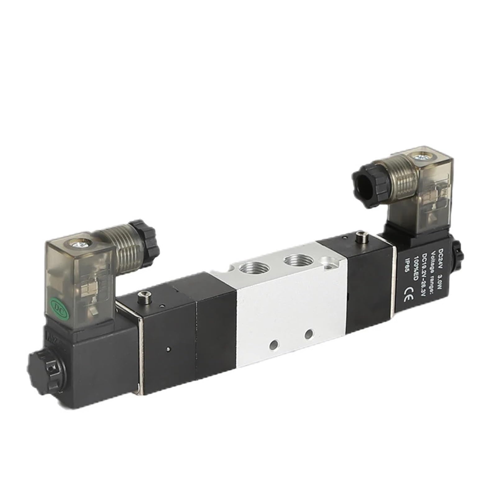 ZXTIIEUF Three-position Five-way Solenoid 4V130C/4V130P/ 4v130E DC24V AC220V DC12V 4mm/6mm/8mm/10mm/12mm 5/2 5/3 Way Solenoid(4V130E-06 DC12V,With 6mm Fittings)