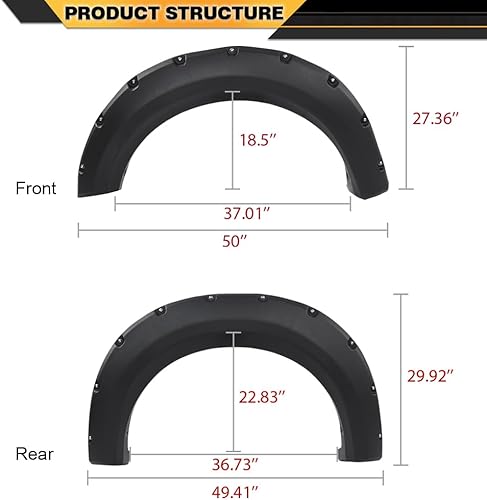 Miniatura 2 de CNNELL Fender Flares - Funda de rueda negra con textura de remache de bolsillo, 4 piezas, compatible con Ford F150 09-14 Styleside solo con modelos