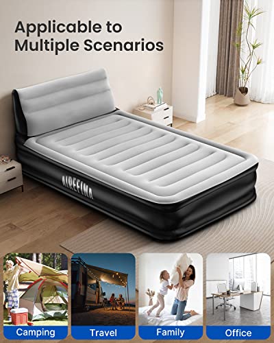 Airefina Air Mattress With Headboard, Full Size Inflatable Bed With Built-In Pump, Comfortable Flocked Surface For Home & Camping, Fast Inflation/Deflation Air Mattress, 75X54X15In, 700Lbs Max #TOP7