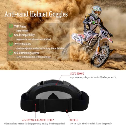 HPiano Lunettes de Motocross, Masques et Lunettes de Ski, Masque Moto MotocrossLunettes de Ski de Sécurité Réglables, Extérieures Goggles pour Moto tout-terrain, Enduro, VTT, Motocross, ATV MX-2 – vue 4
