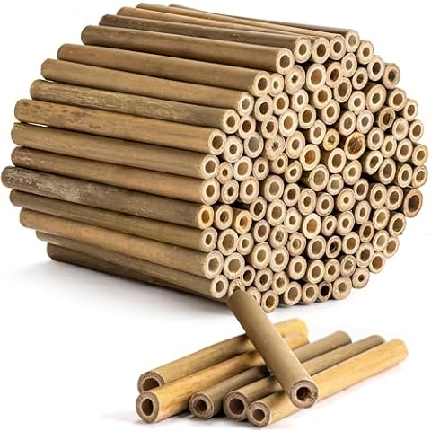 Rivajam 125 Bamboo Sticks for Crafts Supplies | Bamboo Craft Sticks & Mason Bee Tubes for Mason Bee House | Bamboo Reed Mason Bee Straws for Solitary Bee Box, Bee Hotel & Pollinator Gardens Cover