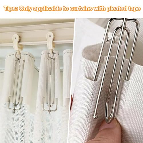 70 Stück Gardinenhaken Metall, Edelstahl Gardinenhaken, 4 Zinken Pinch Vorhang Falte Haken, Vorhanghaken aus Edelstahl, Curtain Hooks, für Gardinen und Vorhangringe Schienen, für Türvorhänge