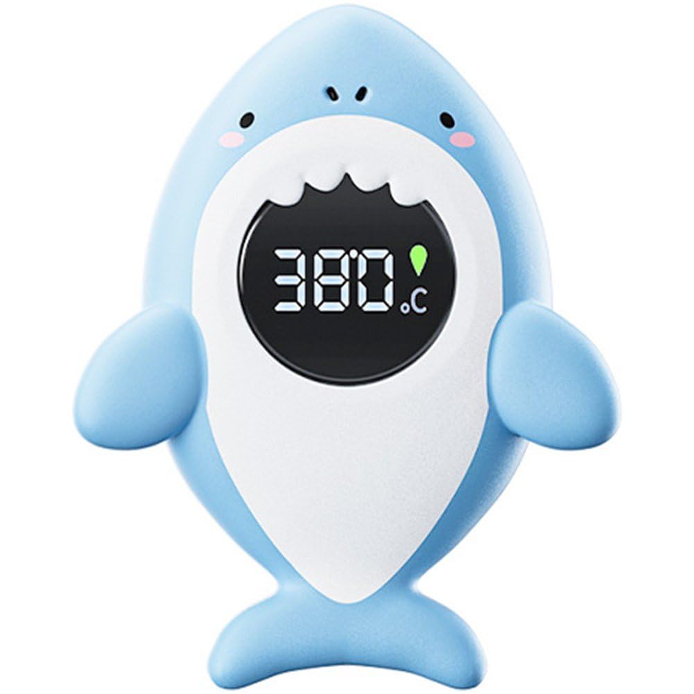 Ericetion Shark Baby Bath Thermometer, Waterproof, Bath Thermometer, Temperature Warning Time Display Cartoon Baby Bathtub Thermometer for Birth