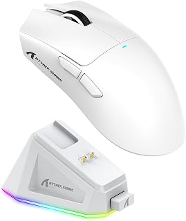Mouse de Jogo ATTACK SHARK X11 com Base de Carregamento Magnético, Sensor de Jogo PixArt PAW3311, Mouse Sem Fio/A Cabo BT/2.4G, 22000 DPI (Branco)
