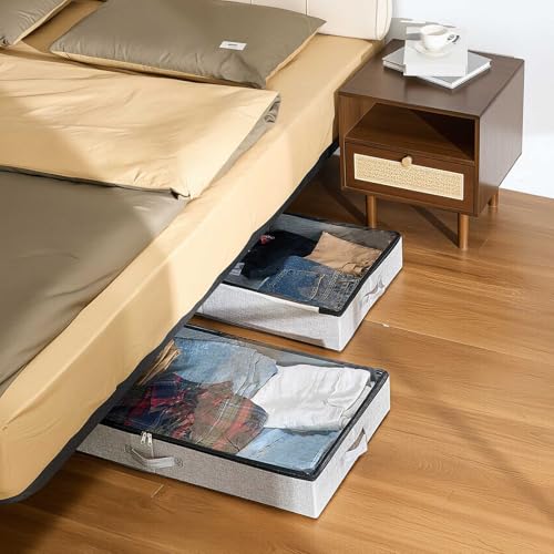 VEVOR Under Bed Storage with Clear Lids, 33.5 x 16.9 x 4.7 Inch, 45L Large Underbed Clothes Storage Containers, Low Profile Under Bed Drawer Shoe Organizer Bins Box for Blanket Shoe Bedroom, 2 Pack by VEVOR - Used condition - Image 2