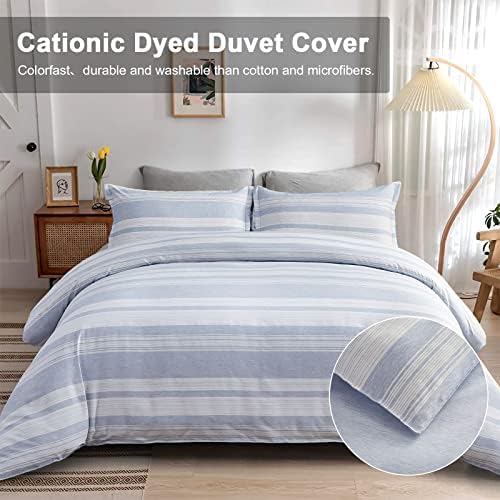 Blue Duvet Cover Stripe Reversible Quilt Cover Soft Microfiber Bedding Set with Zipper Closure King Size with 2 Pillow Cases(220x230cm)