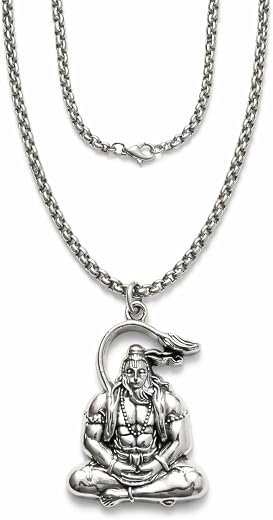 Ridhvik Silver Hanuman Pendant Necklace for Men &amp; Boys | Stainless Steel Chain | Bajrang Bali Locket | Religious Spiritual...