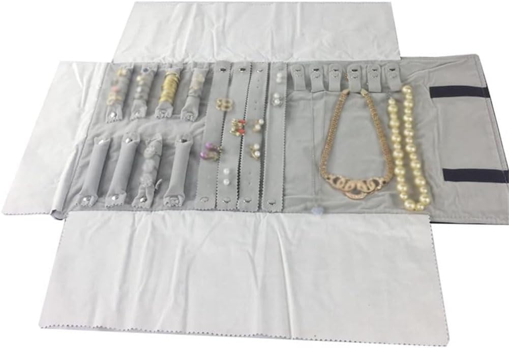 Jewelry Gift Box, Velet Travel Jewelry Case Roll Bag Organizer Gray and Black Velvet Jewelry Roll Jewelry Display Bag for Earrings & Rings, Stylish Necklace Bracelet Organizer