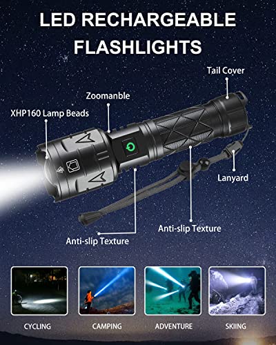 Rechargeable Flashlights High Lumens, Super Bright Flashlight 100000 Lumens, Powerful Tactical Flashlights, 5 Modes, Zoomable, Ipx5 Waterproof, Handheld Xhp160 Led Flashlight For Emergency Camping #TOP6