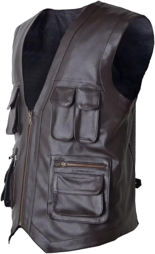 A-star plus Men's J World's Chris Pratt Owen Grady Brown Vest JW Adventure Motorcycle Leather Biker Vest (US, Alpha, X-Large, Regular, Regular, Brown)