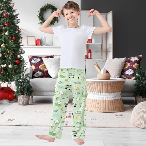 Boy's Pants Golf Green Jogger Pants Elastic Waist Long Bottoms Trousers with Pockets 6-14 Years2