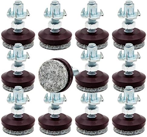 HUAYY Medium Duty Furniture Levelers Adjust Legs,Table and Chairs Leveling Feet|Height Adjustable Protection Integrated High-Density Felt Pads|Heavy Duty 1/4-20x1" Threaded Shank T-Nuts(Set of 12)