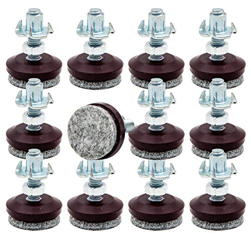 HUAYY Medium Duty Furniture Levelers Adjust Legs,Table and Chairs Leveling Feet|Height Adjustable Protection Integrated High-Density Felt Pads|Heavy Duty 1/4-20x1 Threaded Shank T-Nuts(Set of 12)