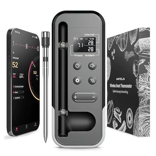ANTELA Termómetro de Cocina Inteligente con Pantalla LCD AnfitriónLecturas Rápidas y PrecisasTermómetro de Carne Inalámbrico con Conexión APP