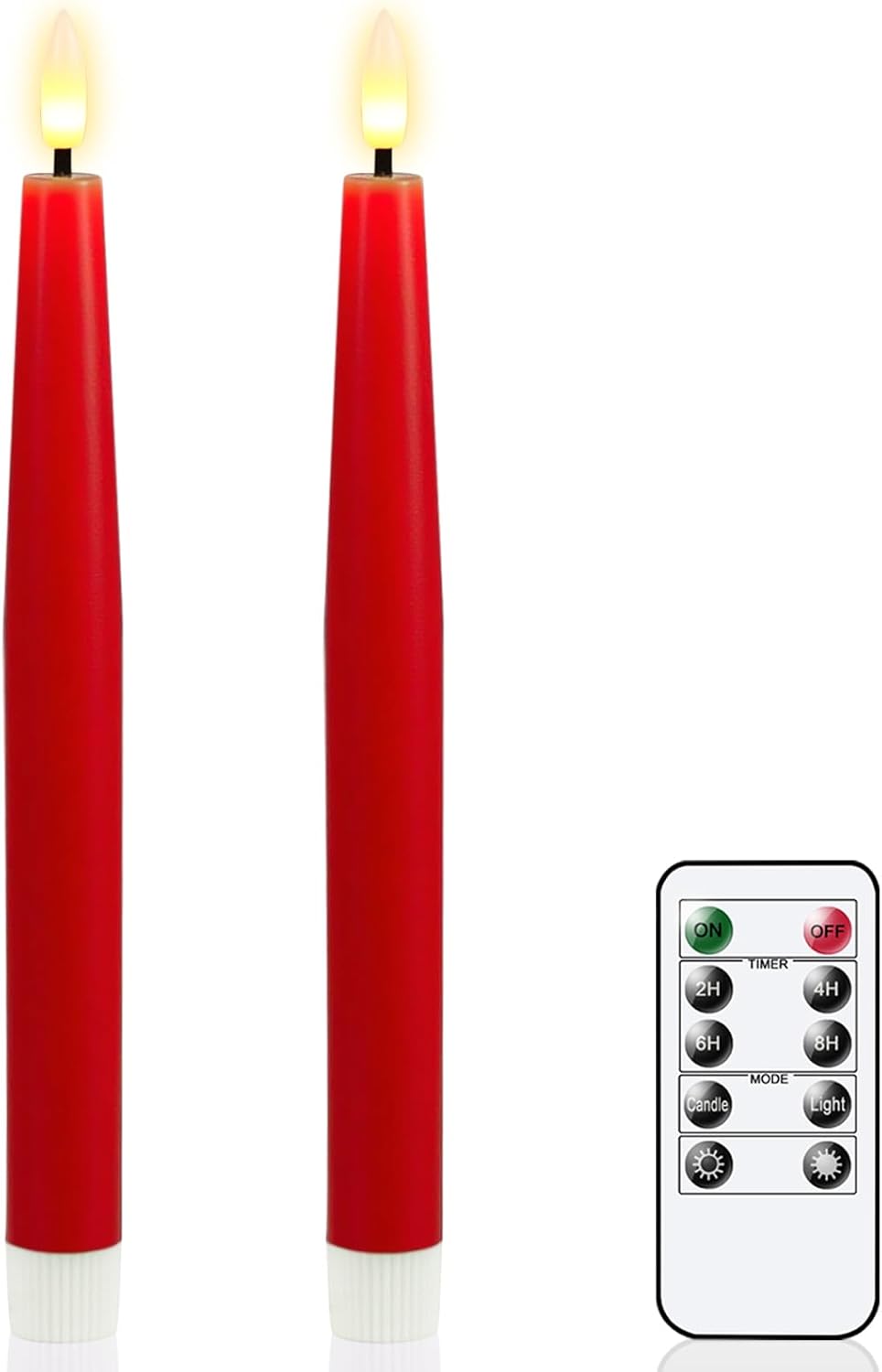 GenSwin Flameless Ivory Taper Candles Flickering with 10-Key Remote, Battery Operated Led Warm 3D Wick Light Window Candles Real Wax Pack of 3, Christmas Home Wedding Decor(0.78 X 9.64 Inch)