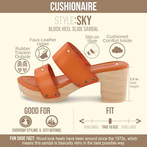 Image of CUSHIONAIRE Sky Platform Sandals for Women, Faux Wood Block Heel Slide with Comfort Foam Footbed and Vegan Leather Straps, Wide Width Available