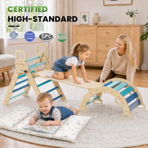 BlueWood Pikler Triangle Set with Cushion, Wooden Climbing Toys for Toddler by BlueWood - Image 8