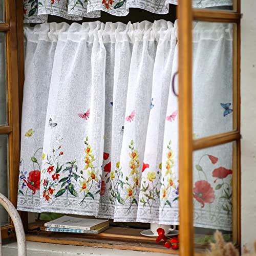 Sutavia Spring Floral Kitchen Curtains Tier And Valance Set 3 Panels Country Colorful Semi-Sheer Window Curtain Set Rod Pocket Window Treatment For Living Room Bedroom Baby Room #TOP2