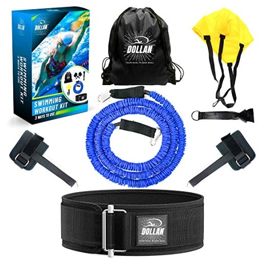 3 Ways to Use Swim Tether Stationary Swimming Equipment Kit,Swim Training Belt,Swim Belt for Adults,Women Kids Swimming Resistance Belt,Ankle Bands,Parachute,Swim Trainer,Bungee Cords, Static Harness