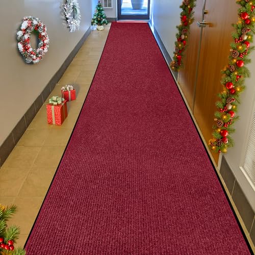 MaxMat® Extra Large Commercial Door Mat, Rubber Border Heavy Duty Door Mat, Waterproof, Low-Profile, Easy to Clean, Rubber Entry Mat. (Red, 3 x 16 Feet)