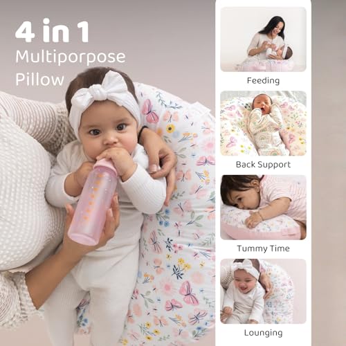 Image of haus & kinder Baby Feeding Pillow for New Born Baby, Breastfeeding & Nursing Pillow with Removable Cover, Infant Support Cushion for 0-24 Months, Tummy Time Pillow (Butterfly Garden)