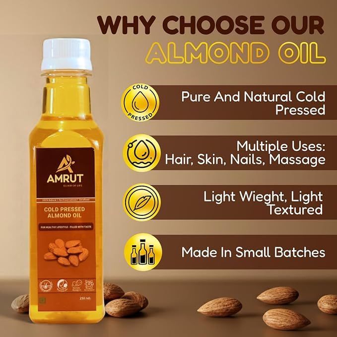 AMRUT ELIXIR OF LIFE Cold Pressed Herbal Ayurvedic Hair Oil 100ml | Reduces Hair Fall, Promotes Growth, Smooth Shiny Healthy Hair for Men & Women (100 ml, Almond Oil) 1