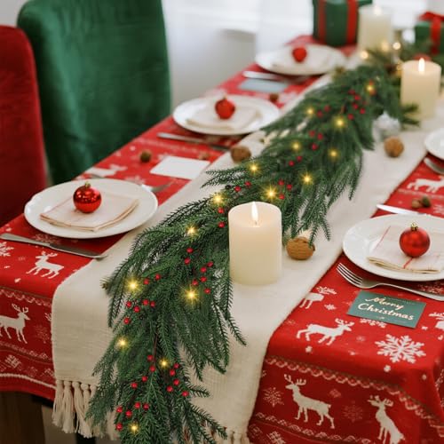 Dapclca Norfolk Pine Garlands with Light ，Pre-Lit Christmas Garland,Dense Norfolk Pine Real Touch Garlandfor Table, Mantle, Staires, Wall, Premium Indoor/Outdoor Christmas Decorations (2, 6ft) by Dapclca - Image 5