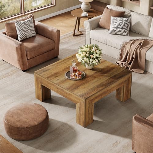 Tribesigns Couchtisch, Quadratischer Wohnzimmertisch, Couchtisch mit Stabilen Holzfüßen für Couch Schlafzimmer, 100 x 100 x 50 cm, Rustikales Braun – Bild 5