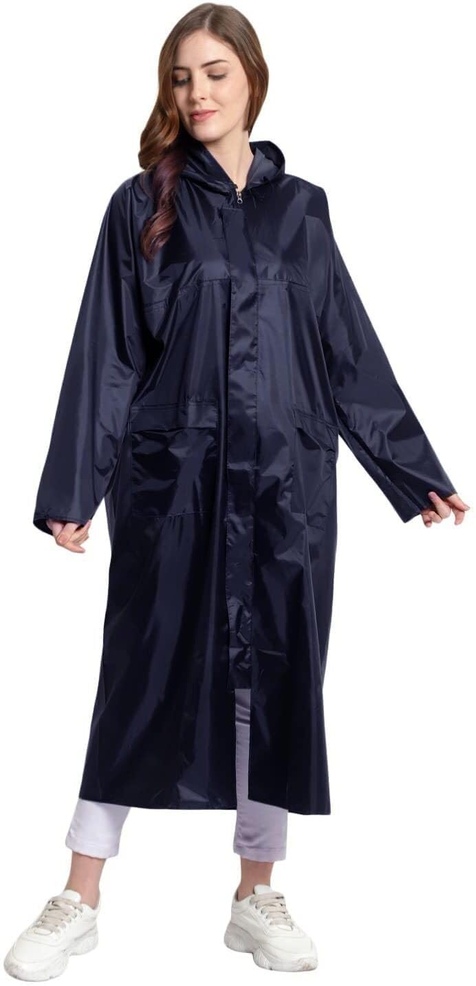 Casual Solid Women Raincoat (Hooded Ponchu Raincoat_Blue_L)-image-6