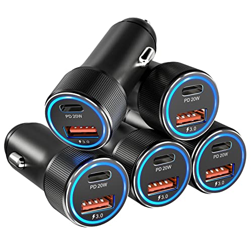 USB C Car Charger 5 Pack, Bangfun 36W Dual Port PD&QC 3.0 Fast Charging 12V USB Car Charger Cigarette Lighter Adapter Plug for iPhone 15 14 13 12 11 Pro Max SE,iPad,Samsung,Pixel(Black)