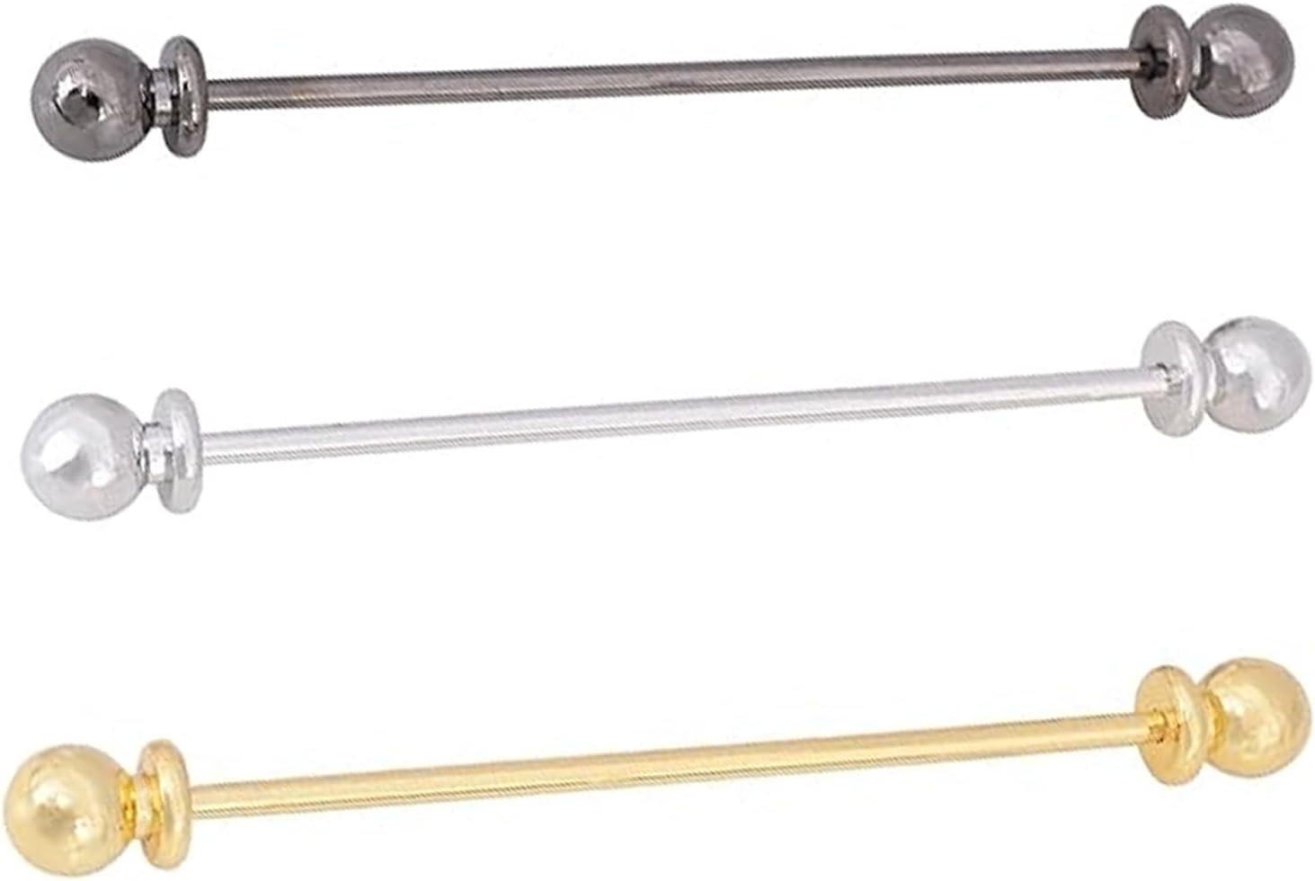 3PCS Collar Pin & Bar Set- Brass Ball Collar Bar Pins for Men,Lapel Stick Brooch for Anniversary Wedding Party Meeting