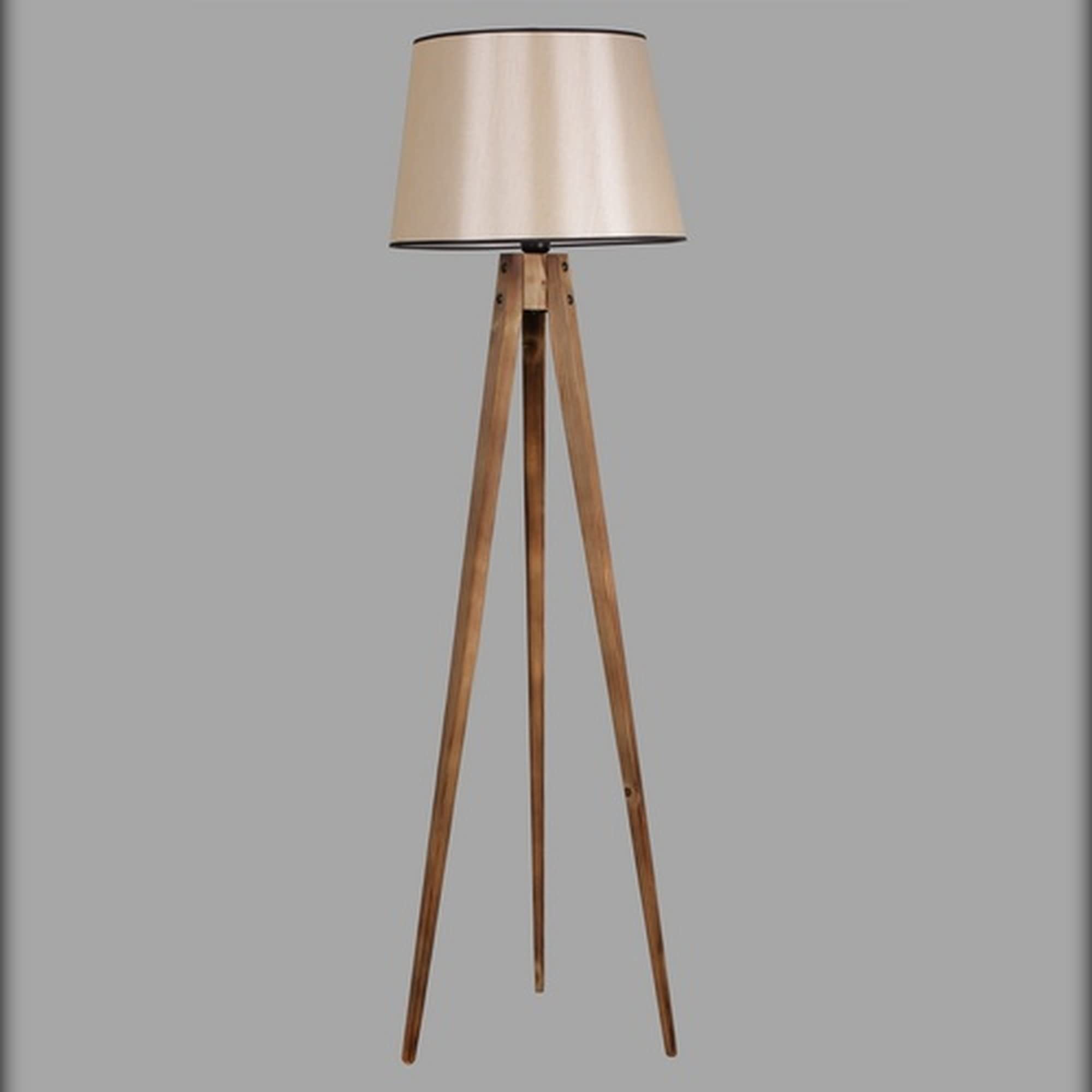LÁMPARA DE PIE PANTALLA CÓNICA BEIGE CON MADERA, MARRÓN CLARO, COLECCIÓN TANGANICA, 45X45X160, CASQUILLO E 27 MAX 60 W