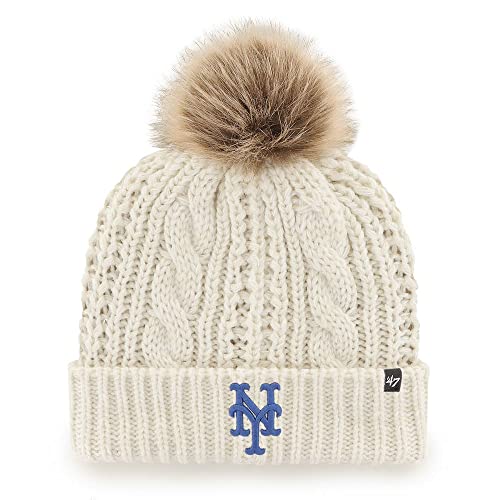 '47 MLB Meeko Cuffed Knit Pom Beanie Hat, Women's Adult (New York Mets)