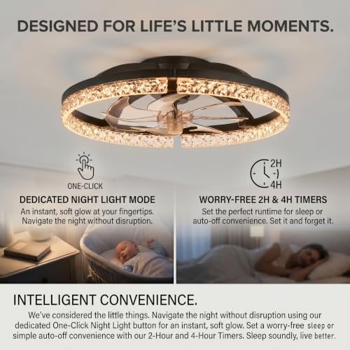 24" Ceiling Fan with Light, Flush Mount, Remote Control, Black - image 4