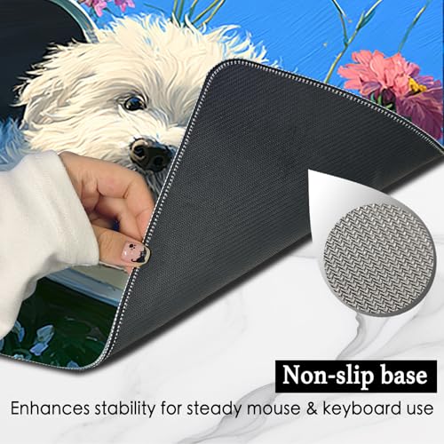 Image of Nuxovilar Professional Large Mouse Pad & Computer Game Mouse Mat (35.4x15.7IN, Floral Puppy Art) (90 * 40cm Floral Puppy)